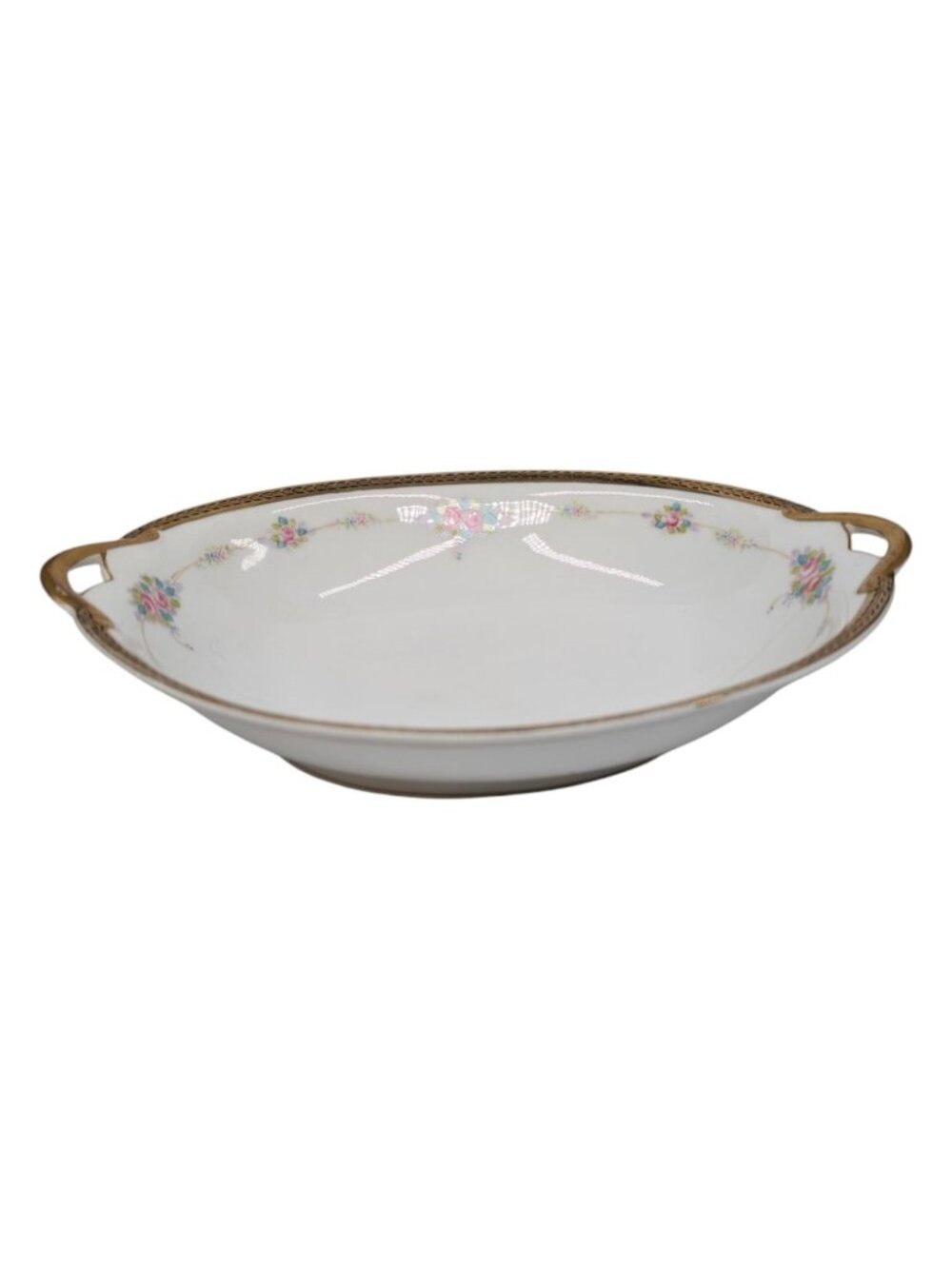 Vtg Noritake M Oval Serving Bowl Roses Gold Encrusted Rim Handled N224 Japan 9"